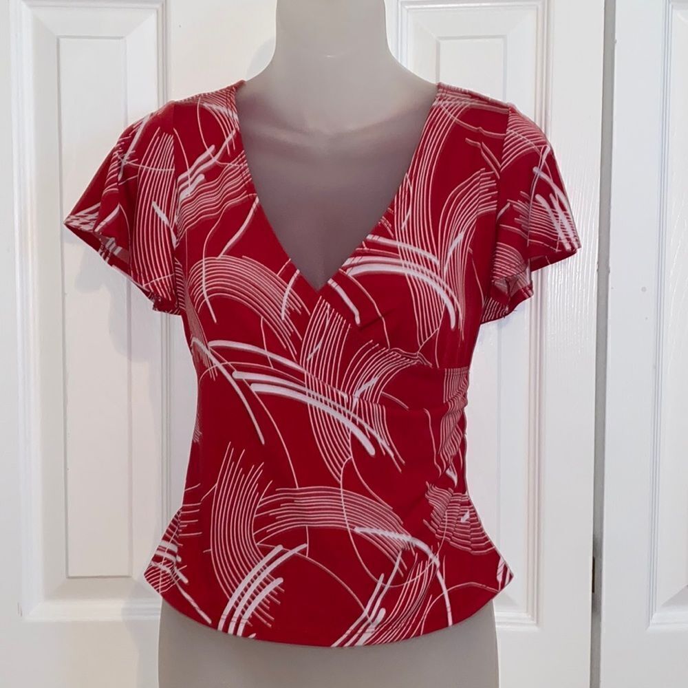 Kupcake Juniors Red White Surplice Top Shirt Blouse size Small S